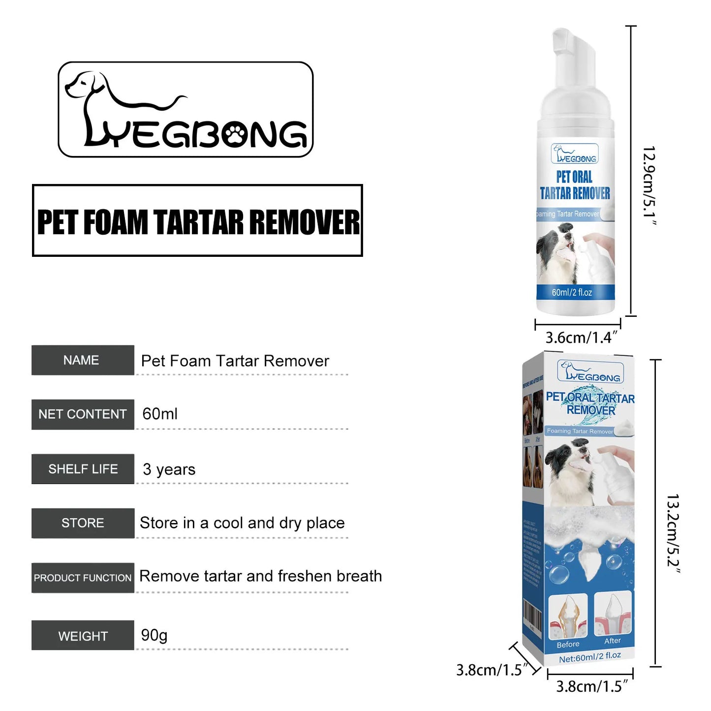 YEGBONG Pet Dental Foam – Tartar & Bad Breath Remover 60ml