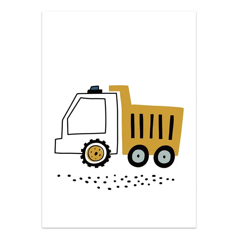 Cartoon Construction Vehicles Canvas Wall Art | Boys Nursery