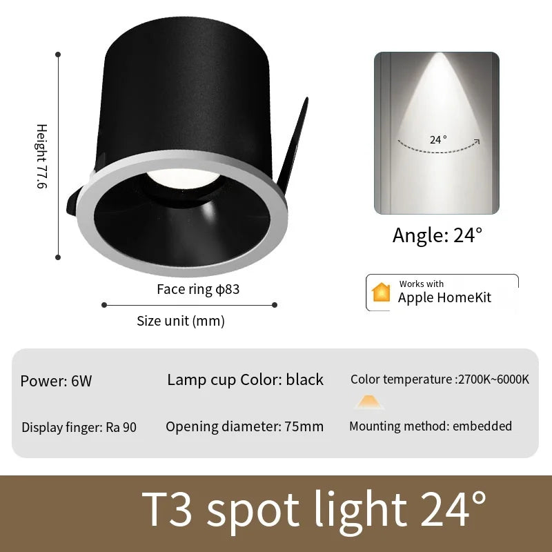 Aqara Smart Downlight T3 Zigbee Dimming Round Light 6W Beam Angle 15°24°36°80° Adaptive Lighting Dimming for Aqara App Homekit Peaceful Pleasures Health and Wellness
