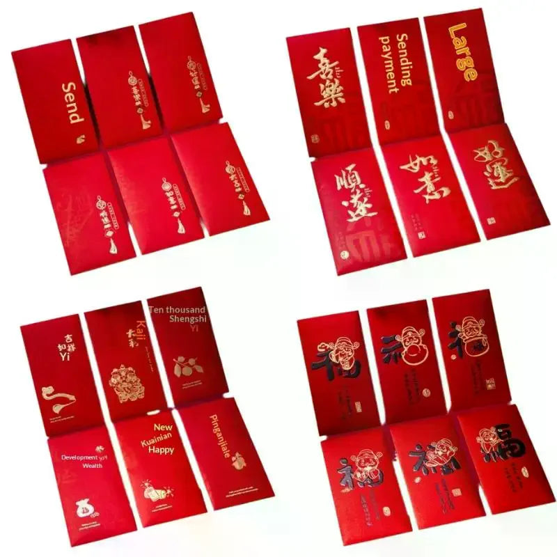 6-Pack Chinese Red Envelopes – Hot Stamping Bronzing Lucky Pockets