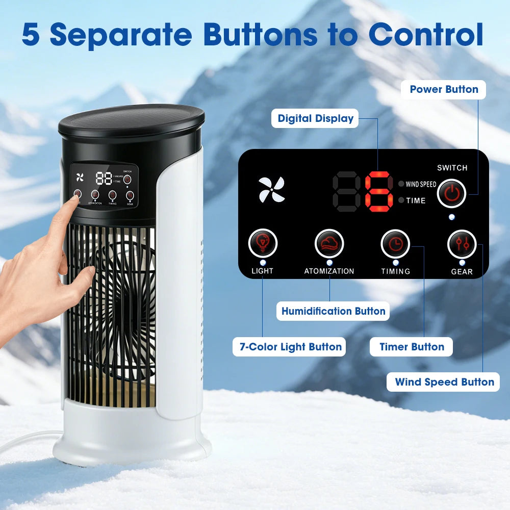 3 in 1 Portable Air Cooler with Humidifier 6 Wind Speed Fast Cooling Air Conditioner Misting Fan for Home Office Kitchen Desktop Peaceful Pleasures Health and Wellness