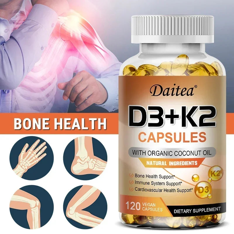 Vegan Vitamin D3 K2 Capsules - Organic Coconut Oil - Daily Supplement for a Healthy Immune System & Bones Gluten & Soy Free Peaceful Pleasures Health and Wellness