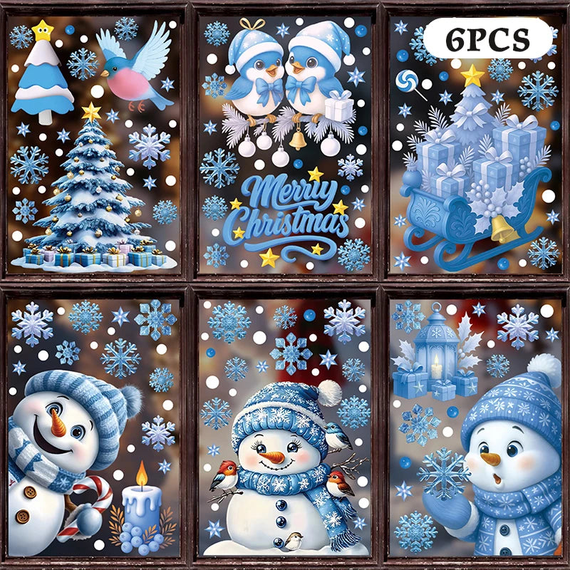 Blue Christmas Window Clings – Santa, Snowflakes & Reindeer Set