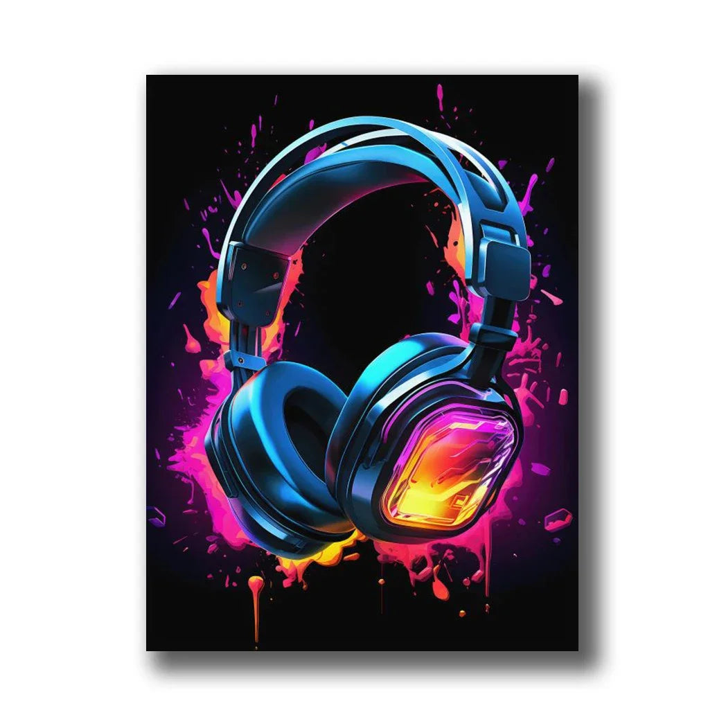 Neon Gaming Canvas Wall Art | Gamepad & Character Poster