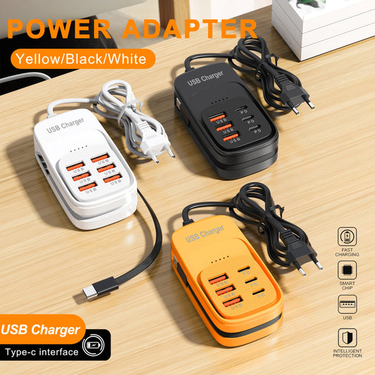 Desktop USB Charging Hub 6-Port USB-A & USB-C PD Fast Charger USB Charging Hub Peaceful Pleasures Health and Wellness
