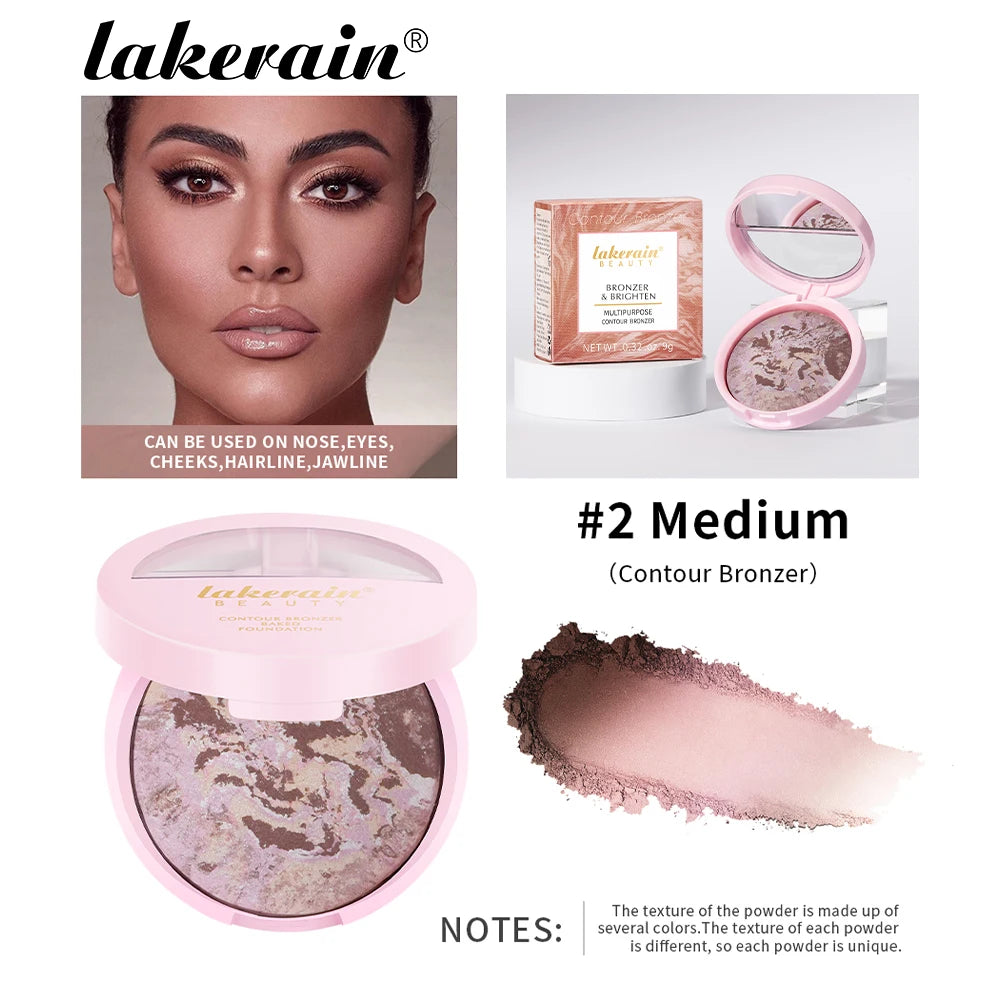 Baked Powder Foundation Oil Control Setting Makeup Pressed Powder Cake Bronzer Glow Face Contouring Shimmer Contour Peaceful Pleasures Health and Wellness color 2 bronzer