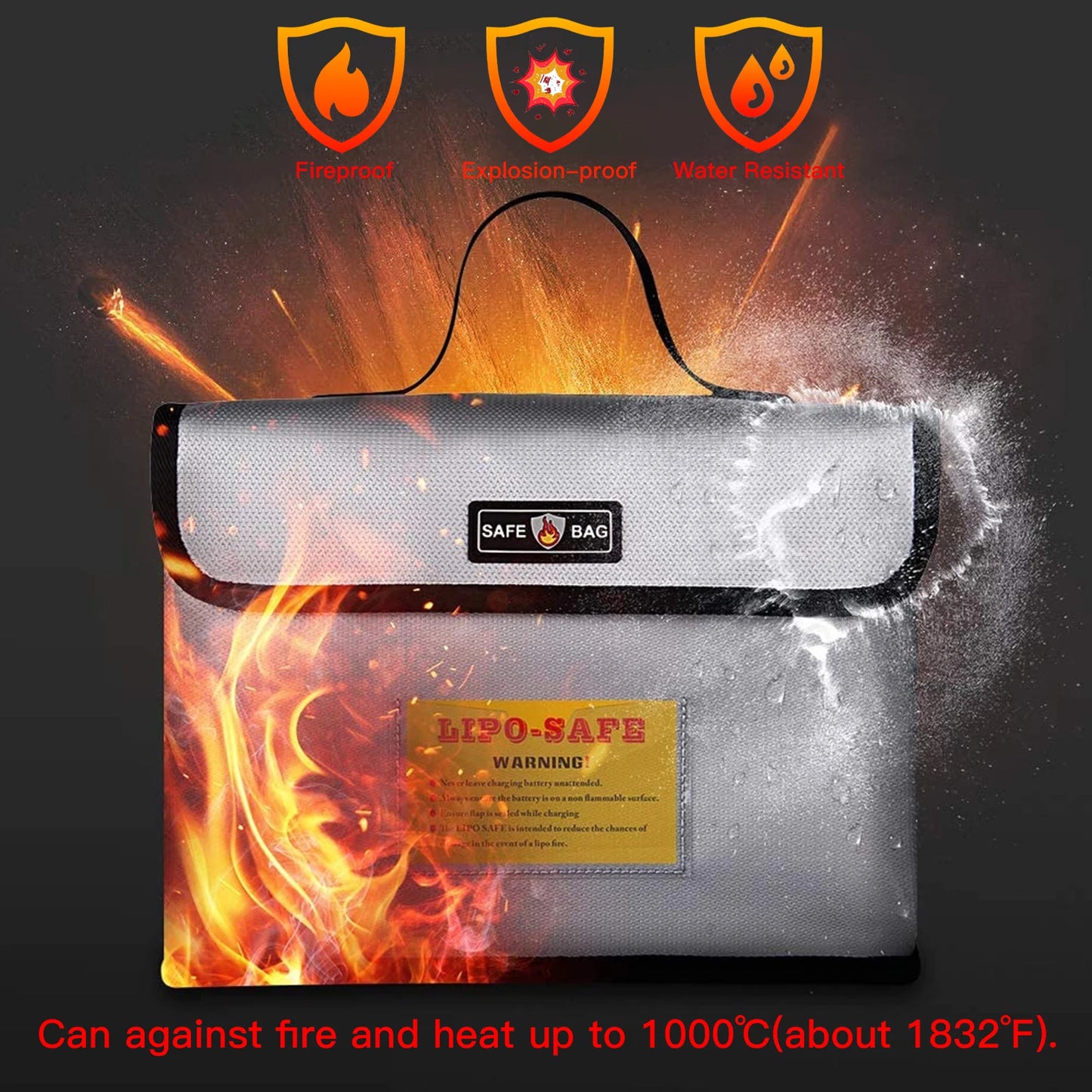 Fireproof LiPo Battery Safe Bag | 1000°C Double Zipper Protection