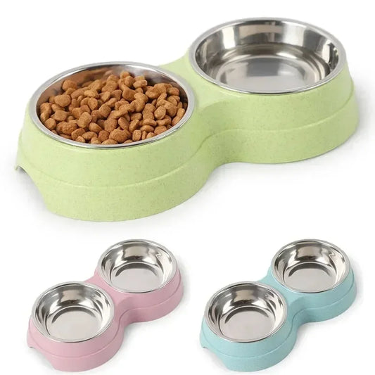 Double Stainless Steel Pet Bowls with Raised Stand | Dogs & Cats Double Pet Bowl Peaceful Pleasures Health and Wellness