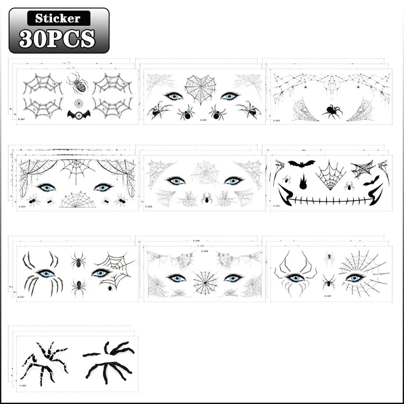Halloween Temporary Tattoo Stickers – Spider, Bat & Skull | 10-100 PCS