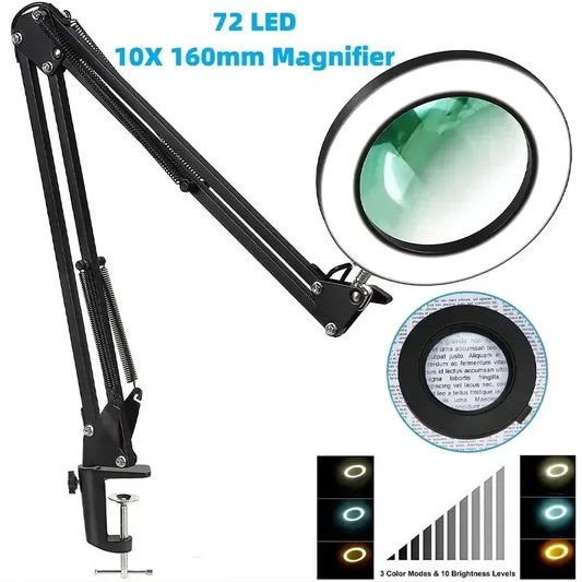 72LED 8X/10X NEW Illuminated Magnifier USB 3 Colors LED Magnifying Glass for Soldering Iron Repair/Table Lamp/Skincare Beauty Peaceful Pleasures Health and Wellness
