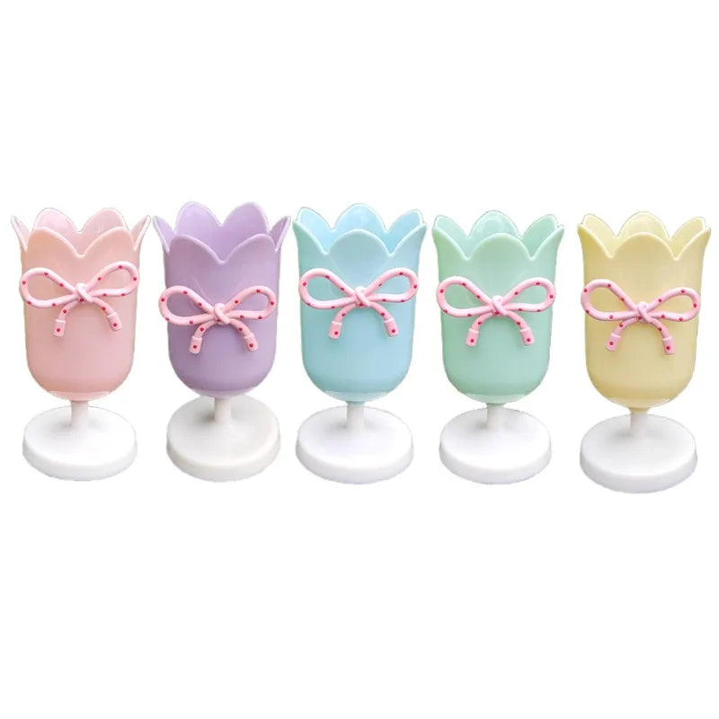 Plastic Flower Vase with Bowknot Aesthetic Decorative Vase Wedding Flower Arrangement DIY Flowerpot Home Office Decor Pen Holder Peaceful Pleasures Health and Wellness