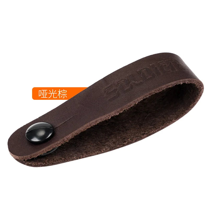 Soldier Grain Leather Guitar Neck Strap Button Head Stock Tie Safe