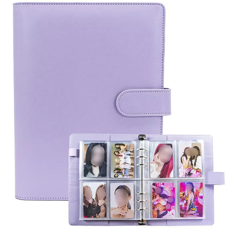 A5 Notebook Photocard Binder 4 Pockets Sleeves 6 Ring PU Leather