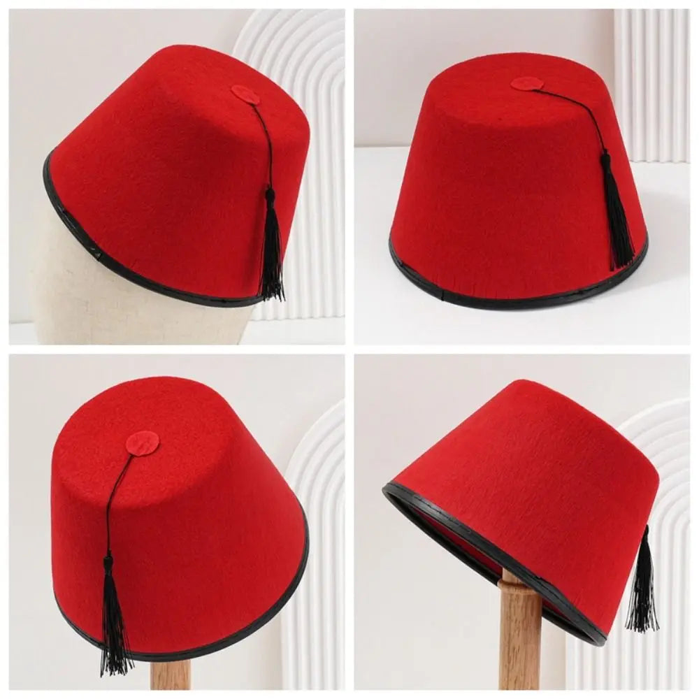 Red Fez Hat – Wool Felt Moroccan Tarboosh Costume Cap