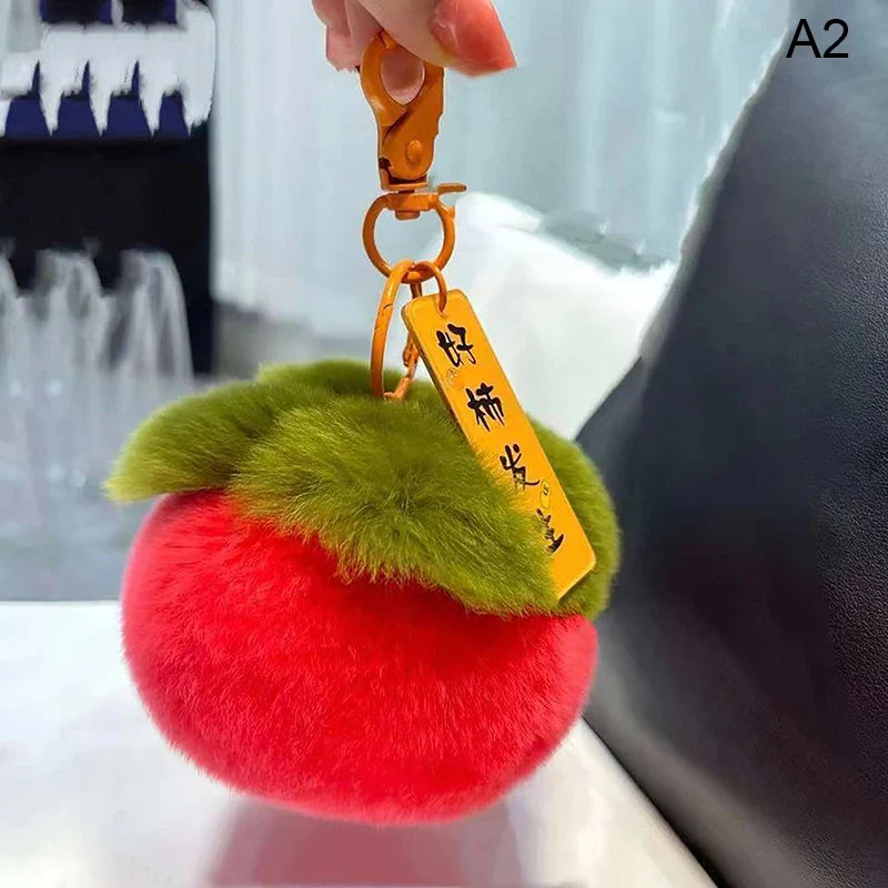 Plush Persimmon Lucky Keychain | Cute Bag Charm & Gift