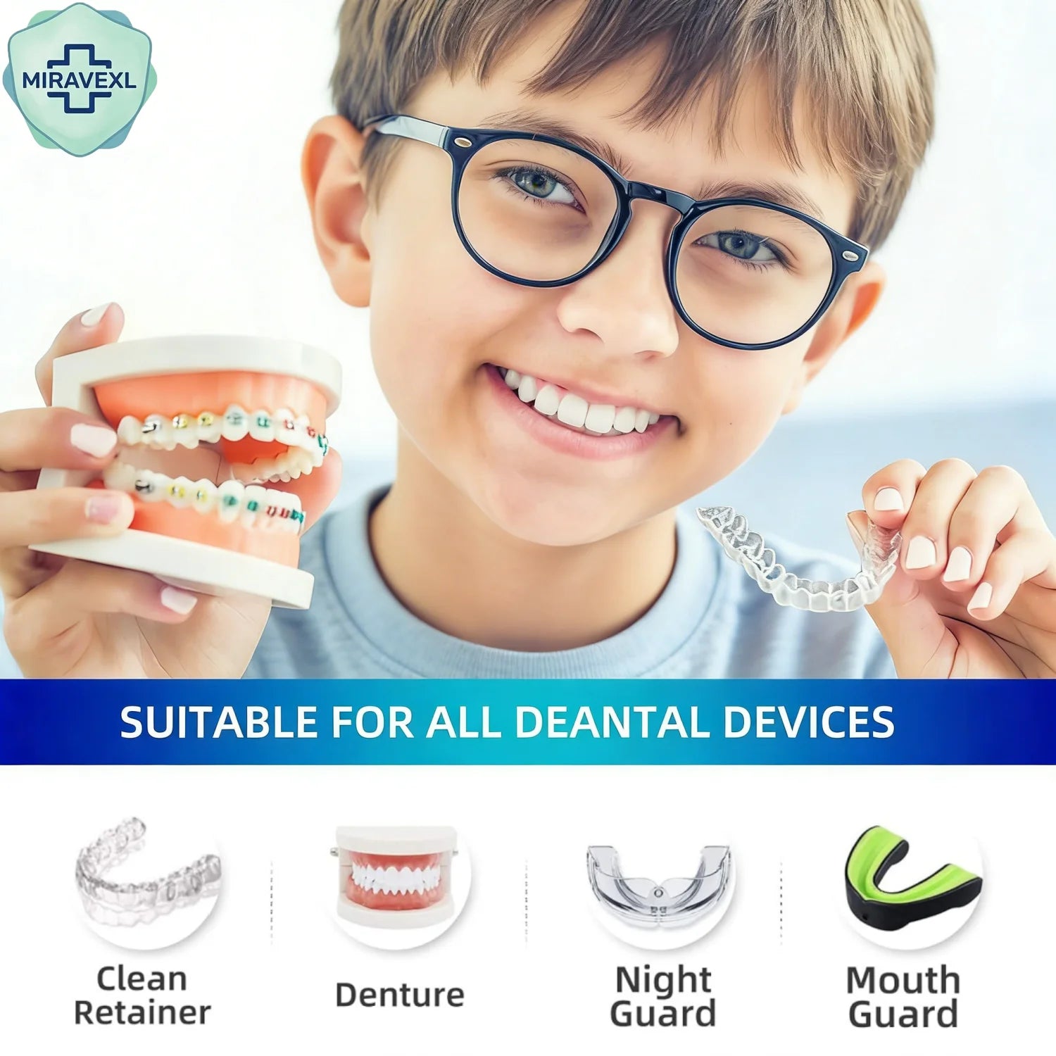 MIRAVEXL Denture Retainer Cleaner Tablets Orthodontic Braces Aligner Mouth Night Guard False Teeth Whitening Plaque Removal Peaceful Pleasures Health and Wellness
