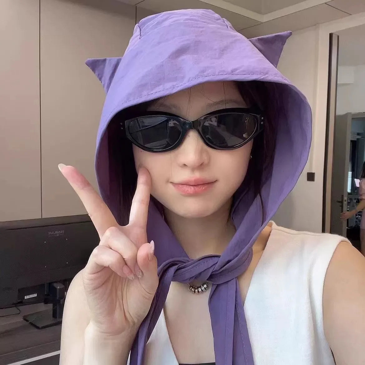 2026 Fashion Summer Fisherman Hat with Strap Trendy Qiuck Dry Cute Ear Design Sunshade Caps for Summer Beach Fishing Hiking Peaceful Pleasures Health and Wellness purple