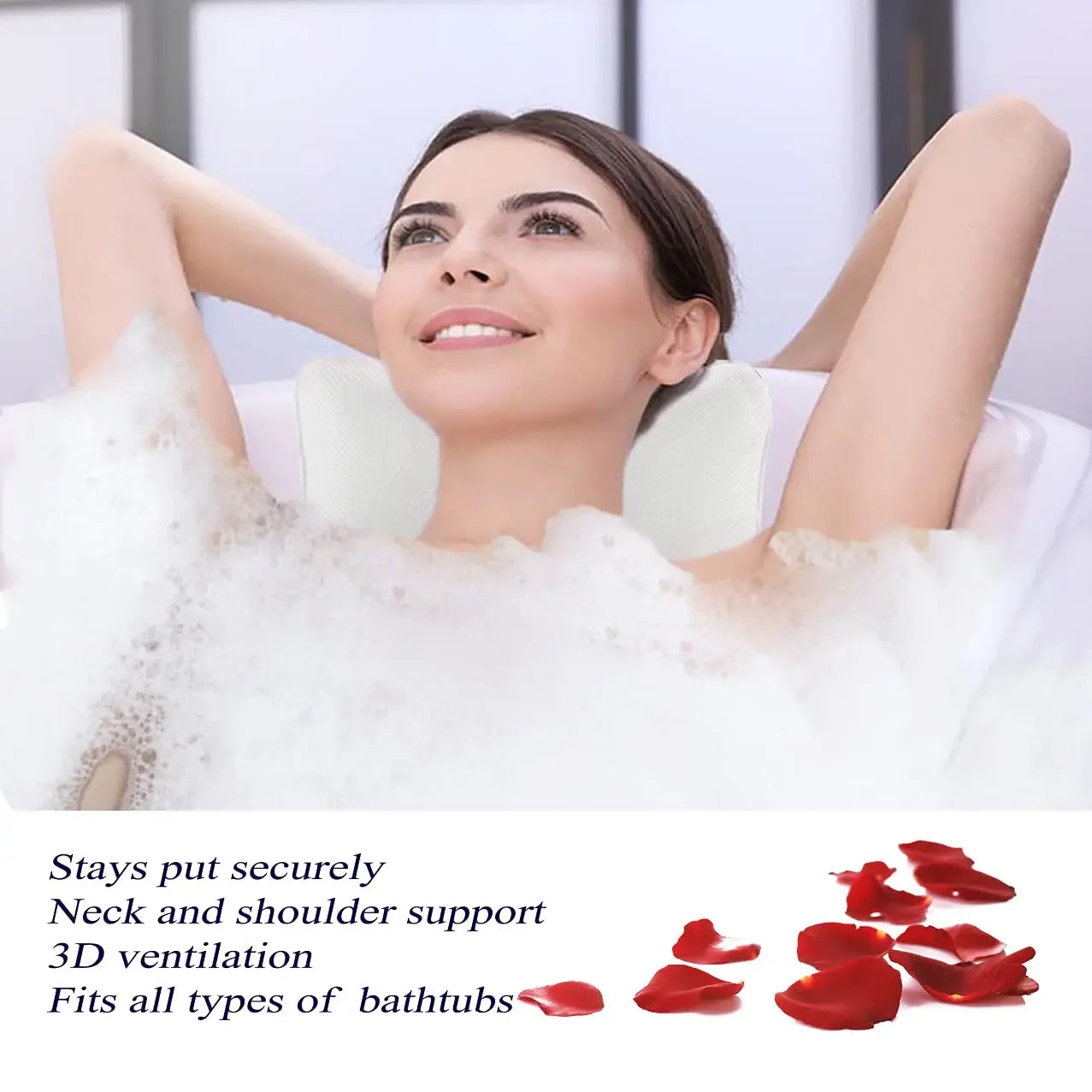 Non-Slip Bath Pillow with Breathable Mesh, Head & Neck Support, Machine Washable, 2 Suction Cups Peaceful Pleasures Health and Wellness