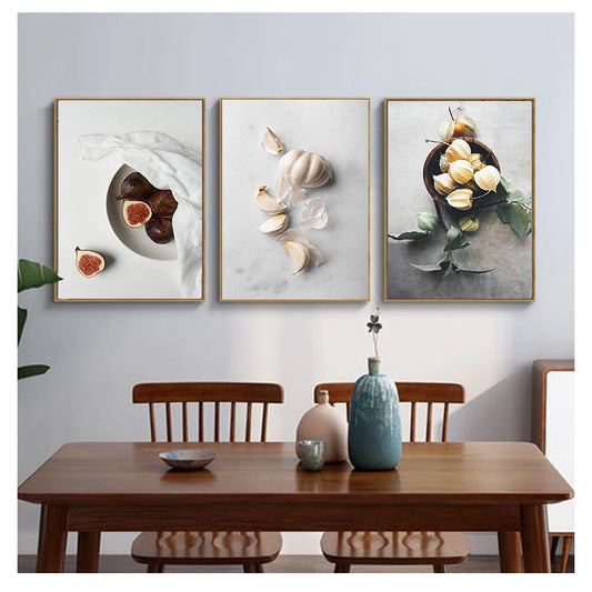 Fruit Kitchen Canvas Wall Art | Garlic Fig Cherries Print Canvas Wall Art Peaceful Pleasures Health and Wellness