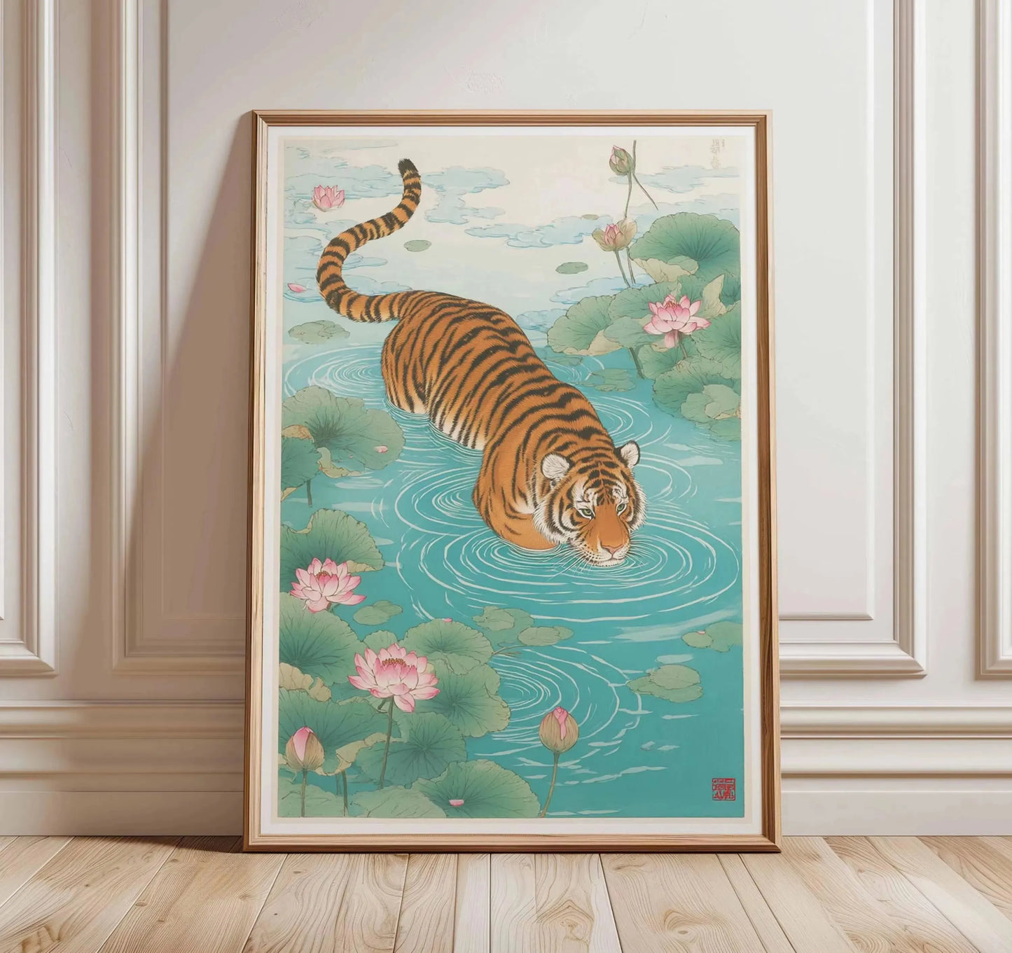 Fox Art Print, Japanese Style Animal Poster, Minimalist Nature Wall Art, Modern Woodland Illustration, Rustic Green Home Deco Peaceful Pleasures Health and Wellness ZLH10065 20x30cm