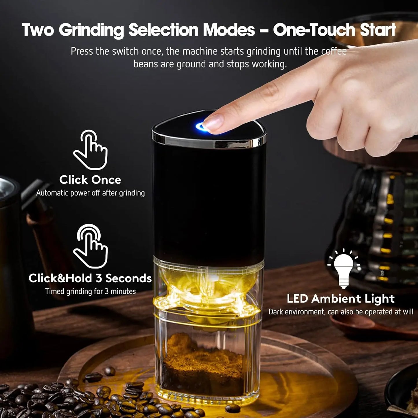 Portable Electric Coffee Grinder USB-C Rechargeable Ceramic Burr