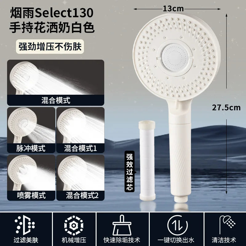 13cm High Pressure Shower Head | 5 Modes | Water Saving