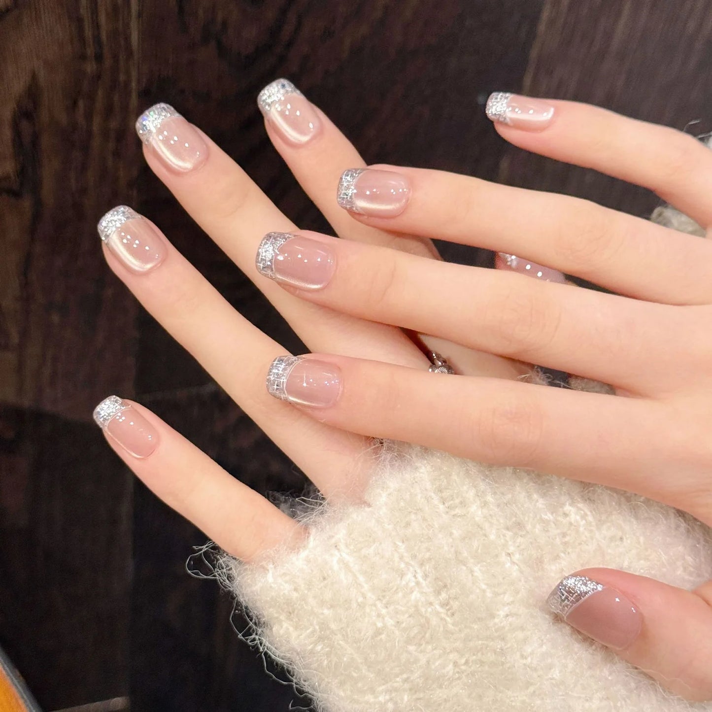 10pcs French Press On Nails | Cat's Eye Diamond Design