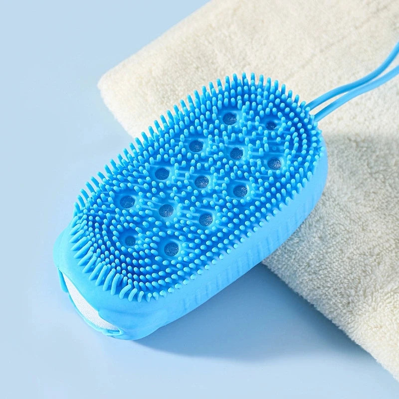 Silicone Body Scrubber – Exfoliating Bath Sponge & Shower Brush Silicone Bath Scrubber Peaceful Pleasures Health and Wellness Blue