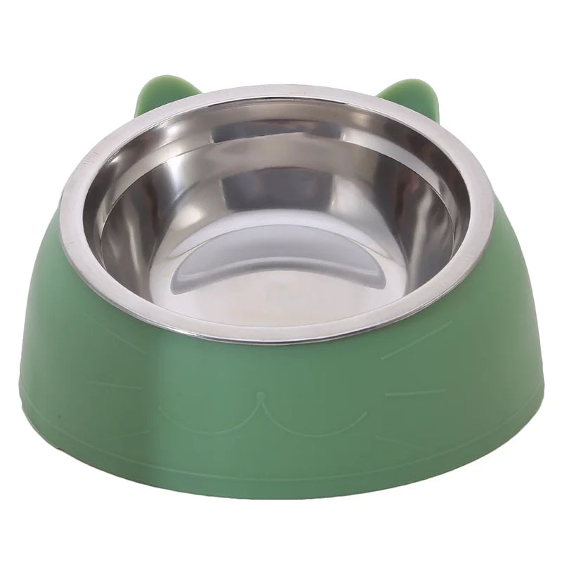 Cat Dog Bowl 15 Degrees Tilted Stainless Steel Cat Bowl Safeguard Neck Puppy Cats Feeder Non-slip Crashworthiness Pet Bowl Peaceful Pleasures Health and Wellness Green 200ml