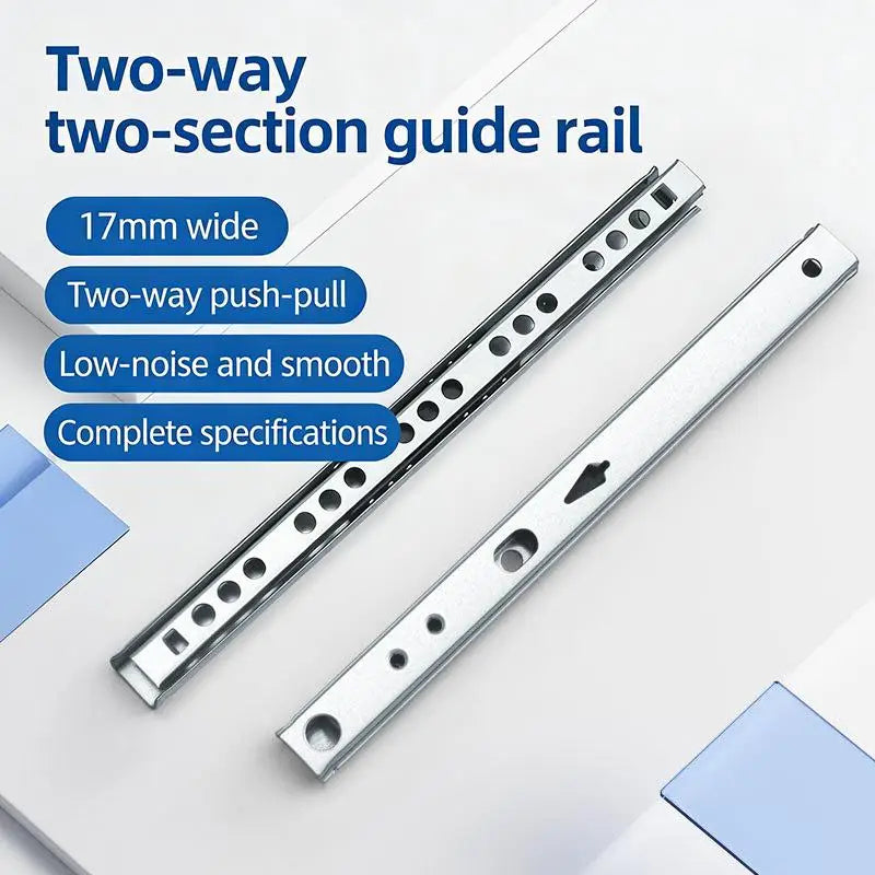 New 2Set Smooth Glide Bearing Drawer Slides 17mm Wide Two Way Slide Drawer Glides 8"-17" Hardware Accessories Drawer Rail Peaceful Pleasures Health and Wellness