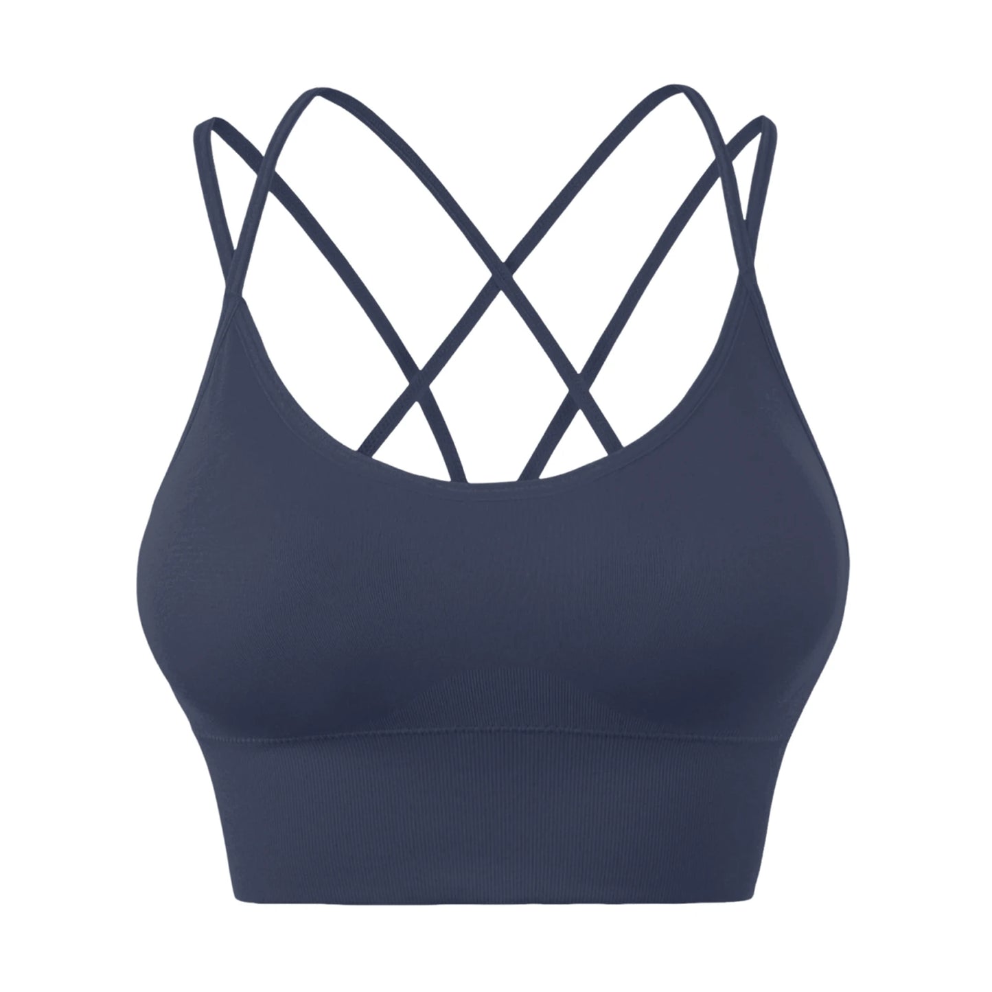 Wirefree Sports Bra Women's Sexy Back Shockproof Fitness Crisscross Brassiere Training Sports Running Yoga Tank Tops Sportswear Peaceful Pleasures Health and Wellness Dark Blue 42