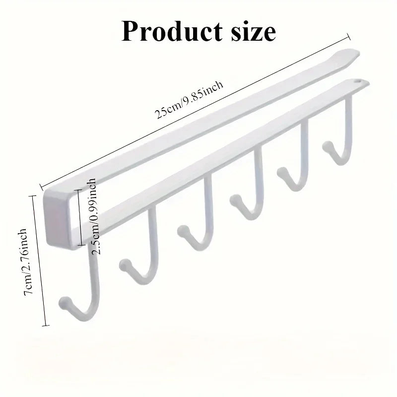 1pc Kitchen Shelf Storage Clothes Hanging Organizer Cup Holder Glass Mug Holder 6 Hooks Storage Rack 2030 Peaceful Pleasures Health and Wellness