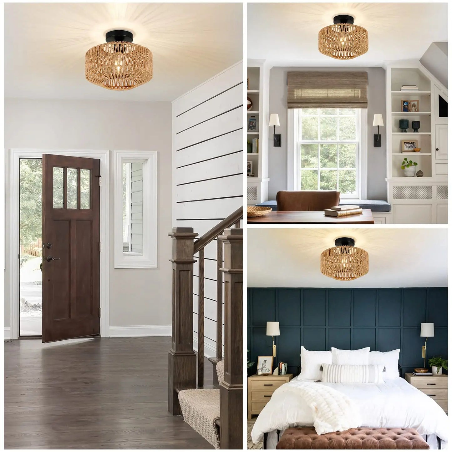 Rattan Ceiling Lamp E27 LED Lights Hand Woven Bedroom Hanging Lamps For Ceiling Light Modern Home Decoration Light Fixture Peaceful Pleasures Health and Wellness