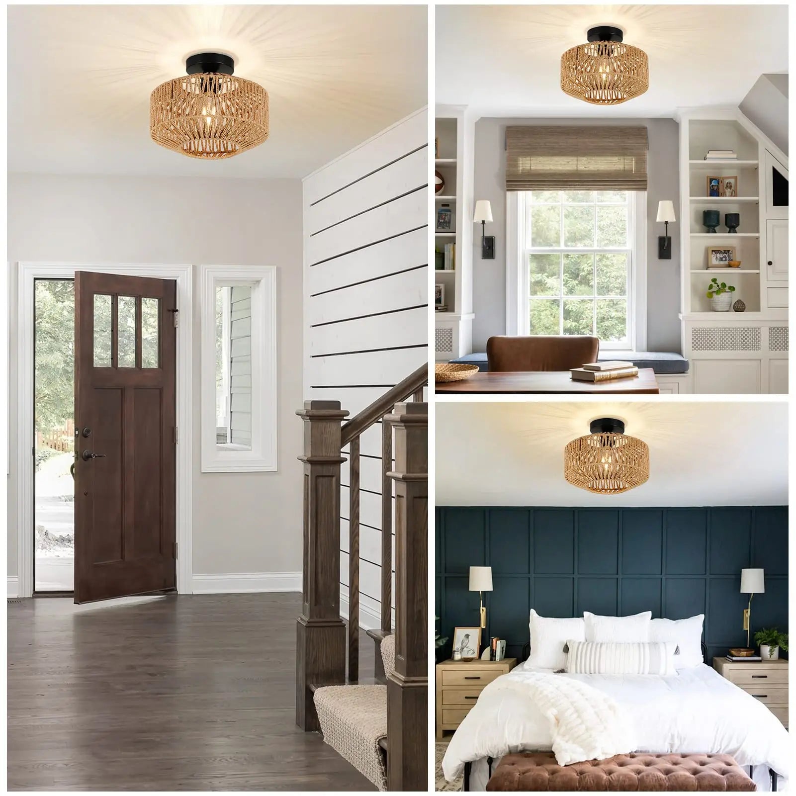 Rattan Ceiling Lamp E27 LED Lights Hand Woven Bedroom Hanging Lamps For Ceiling Light Modern Home Decoration Light Fixture Peaceful Pleasures Health and Wellness
