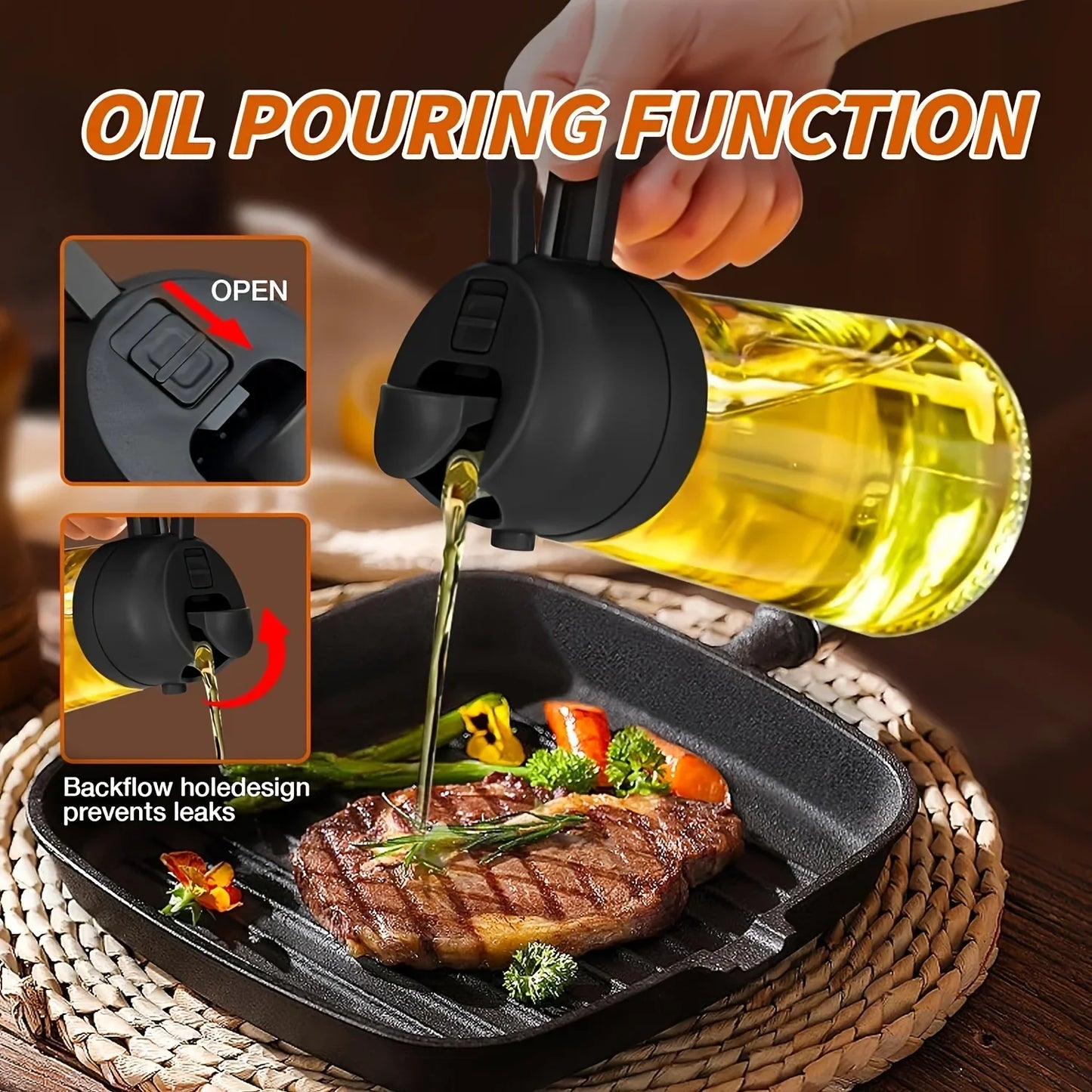 2-in-1 Olive Oil Dispenser & Sprayer Bottle 500ml | Kitchen Tool
