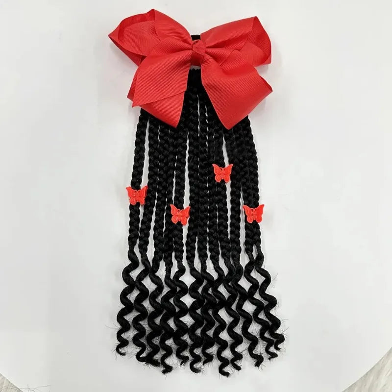 Kids Braided Ponytail with Beads and Bow Kids Hair Extension Ponytail with Curly End for Girls Black Girl Hair Accessories Peaceful Pleasures Health and Wellness