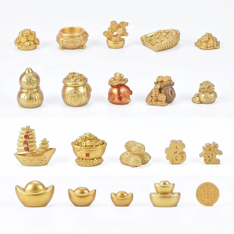 Feng Shui Auspicious Fa Cai Money Tree Gold Ingot Bag Lucky Fortune Spring Festival Mascot Desktop Ornament Car Home Decor Craft Peaceful Pleasures Health and Wellness