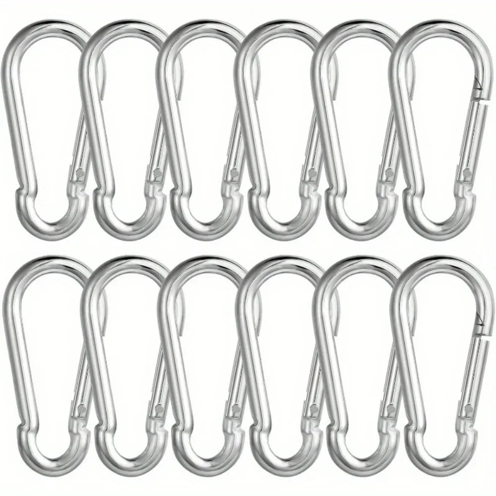 12-Pack Stainless Steel Carabiner Set | 180kg, Rust-Resistant