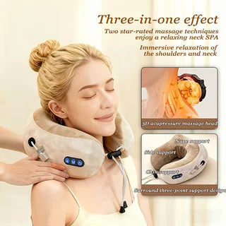 Electric Neck Massager, U-Shaped Massage Pillow, Neck Massager with Durable Memory Foam, Heated Massage Pillow, Deep Tissue Kneading Relaxation Type, Suitable for Airplane, Car Travel, Office, Home Use, Great Gift for Father' Peaceful Pleasures Health and Wellness