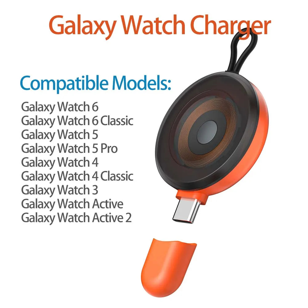USB C Portable Watch Magnetic Wireless Charger For Apple Watch Ultra 2 3 4 5 6 7 8 9 SE Samsung Galaxy 6 Classic 5 Pro 4 Active Peaceful Pleasures Health and Wellness Galaxy Watch Orange