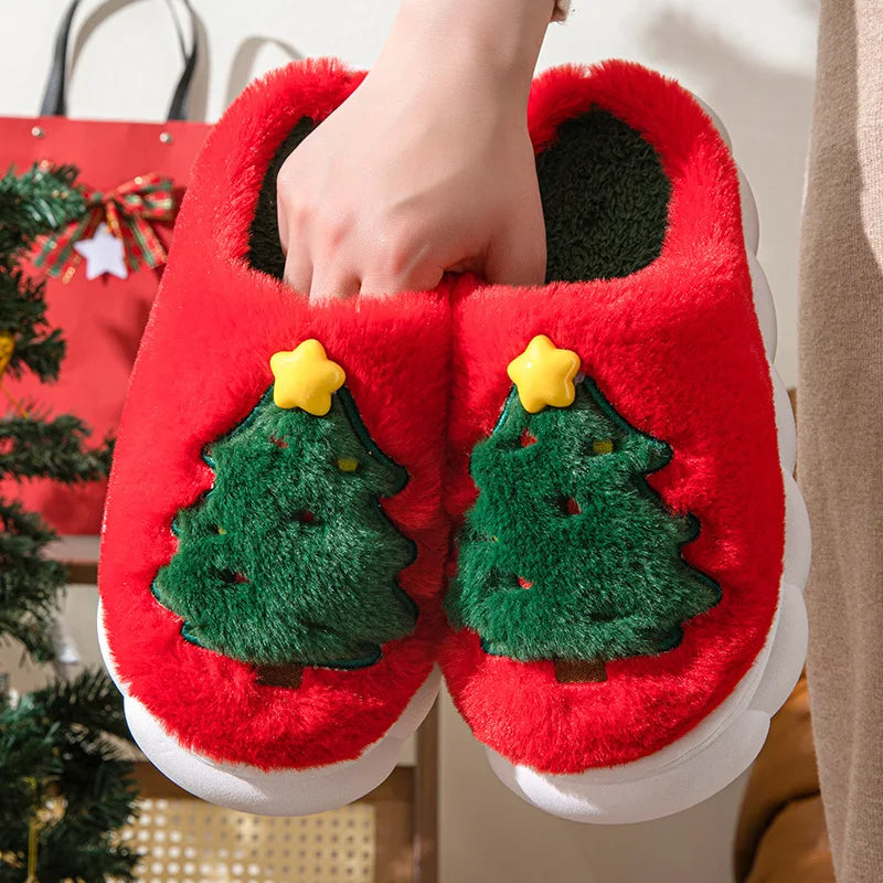 Christmas Tree Fluffy Slippers – Women's Cozy Indoor House Shoes