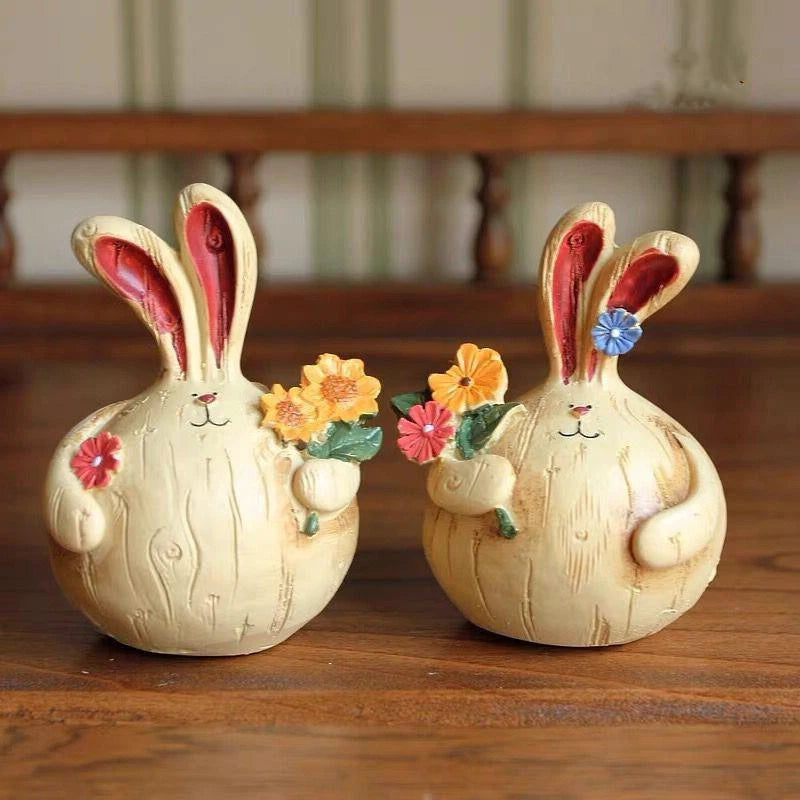 A PAIR Wood-like Resin Ornaments Retro Cute Bunny Craft Statues Cute Retro Cute Bunny Craft Statues A PAIR Peaceful Pleasures Health and Wellness