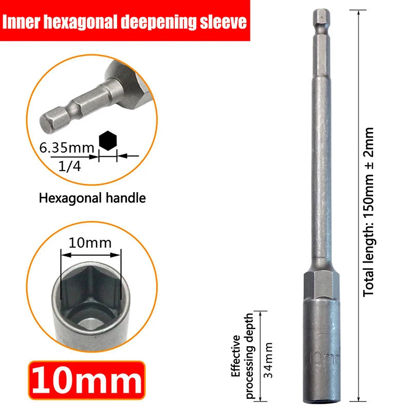 Hex Drill Socket Bit 5.5–19mm | 150mm Extension Bar