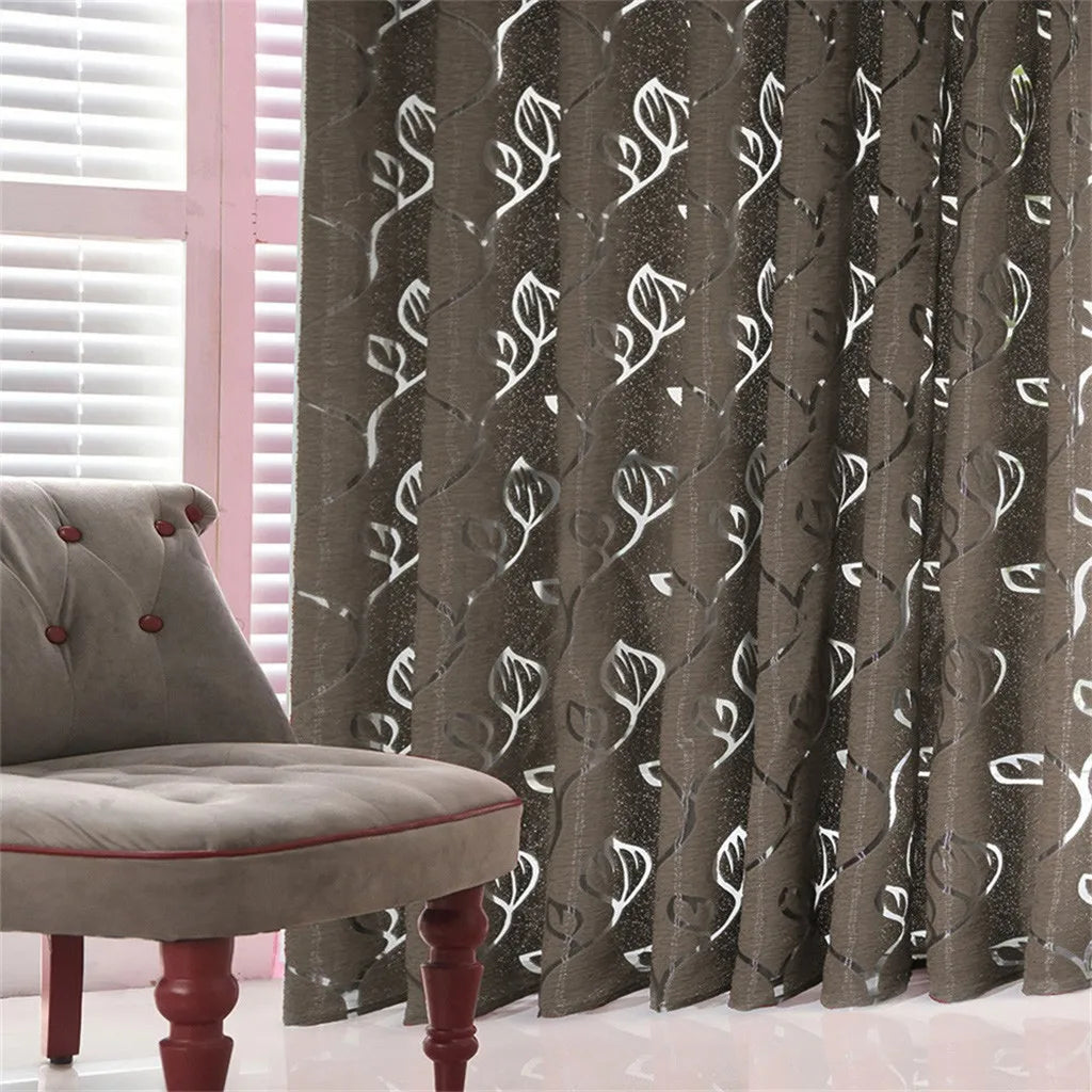 Vines Leaves Tulle Sheer Curtain Panel | Scarf Valance for Home
