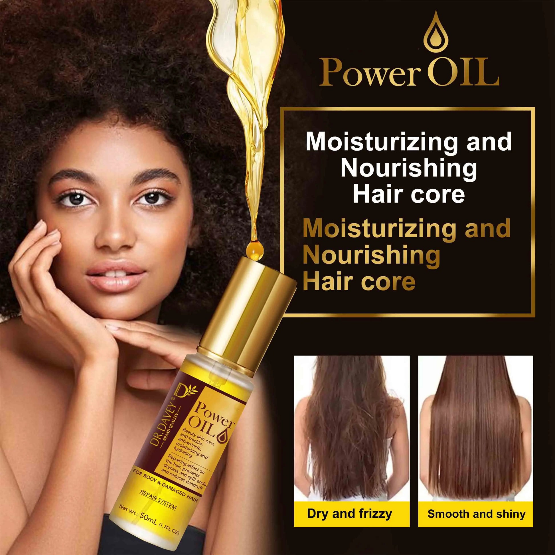 50ml Power Oil And 220ml Hair Mask Prevent Dryness Split Ends Repair Damage Frizz Tangles 5 Seconds Soft Smooth Care Peaceful Pleasures Health and Wellness