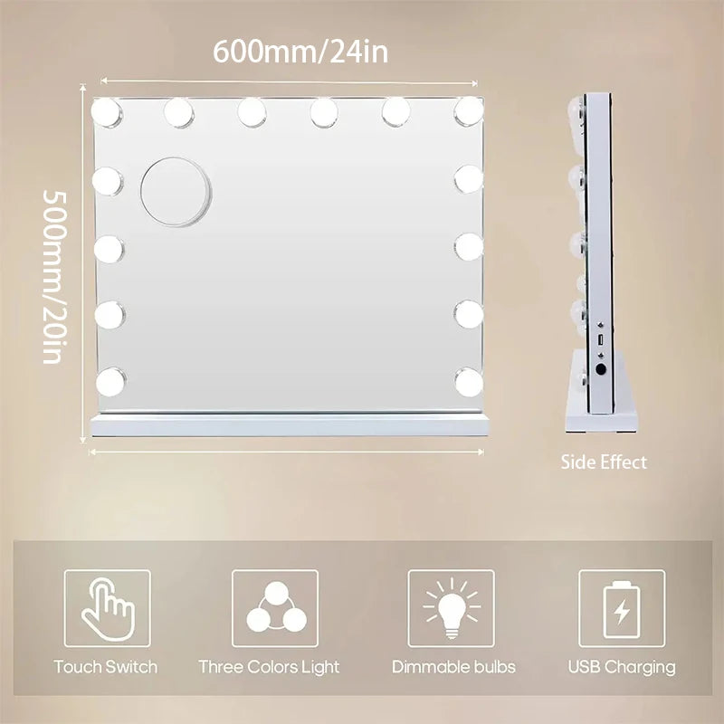Hollywood LED Makeup Mirror 24x20" | 14 Dimmable Bulbs + 10X Mag