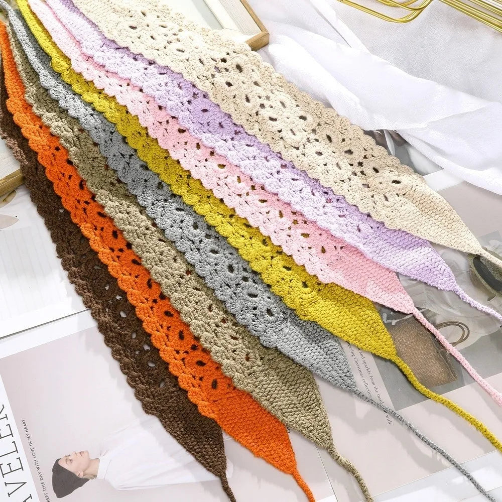 Boho Crochet Knit Headband – Handmade Hair Scarf for Women