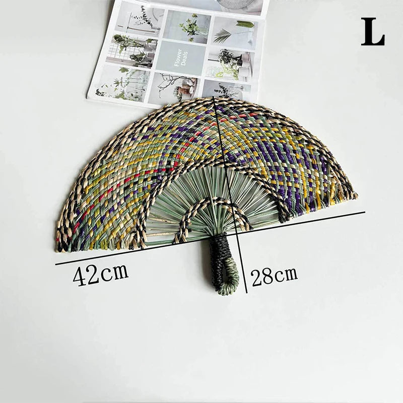 Handwoven Straw Fan – Semi-Circular Decorative Summer Fan