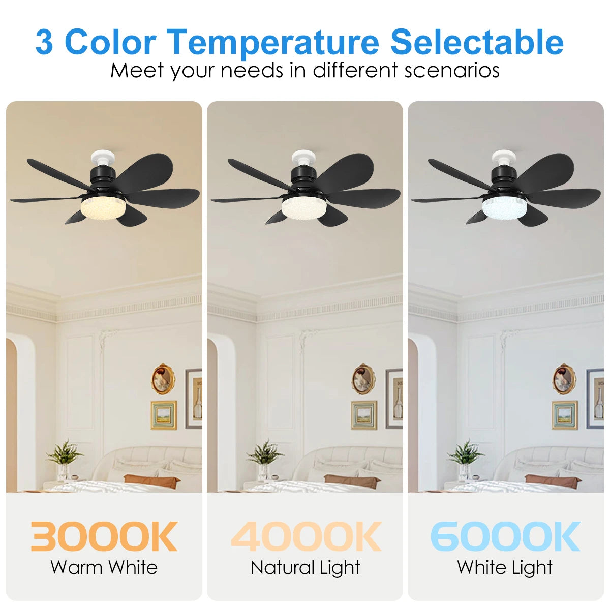 E27 Socket Ceiling Fan with LED Light & Remote Control