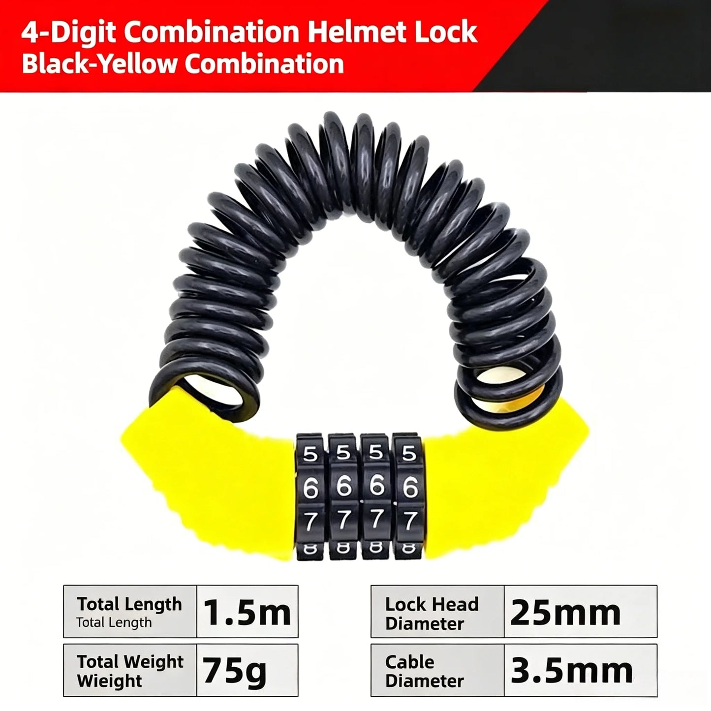 4-Digit Anti-Theft Combination Lock with Steel Cable Chain for Bicycle Security Password Protection Bike Safety Accessory Lock Peaceful Pleasures Health and Wellness yellow